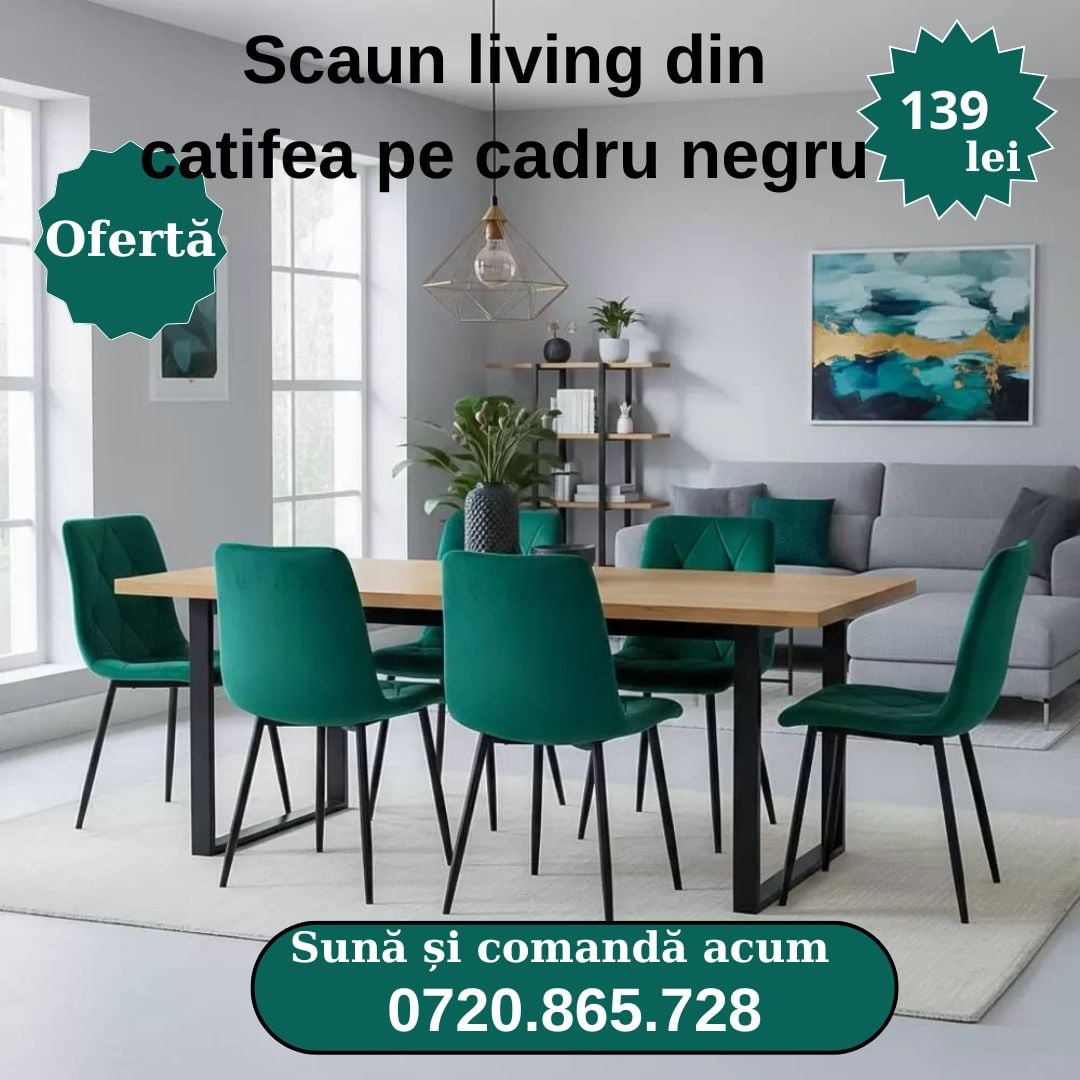 Scaune living din catifea pe cadru negru în diverse culori